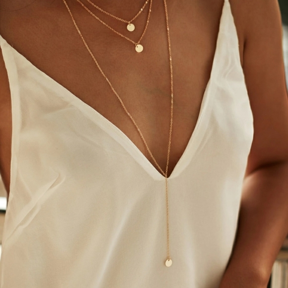 TIFFINY ROUND DISK PENDANT LAYERED NECKLACE SET - Picture 3 of 3